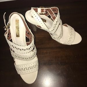 BCBG laser cut leather sandals size 10